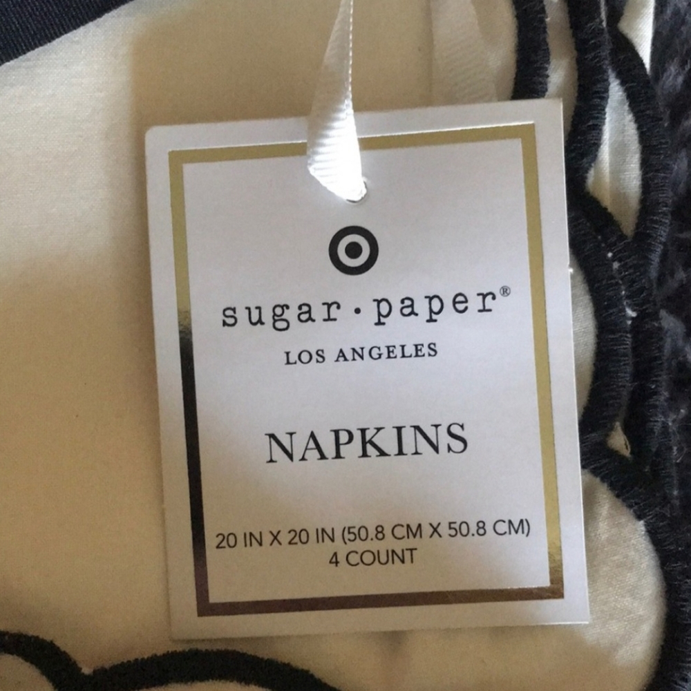 🖤NEW! Shabby Chic Sugar Paper Cream Napkins with Scallop Black Trim! - Picture 3 of 4